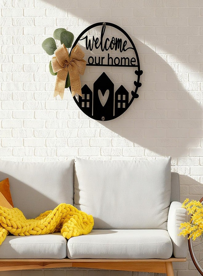 Otoolling Metal Welcome Sign 13 Inch Black Round Wreath Hanging Decor Welcome to Our Home Cutout Letters Metal Wall Decor Indoor Outdoor Farmhouse Decoration for Front Porch Home Office Living Room - Image 2