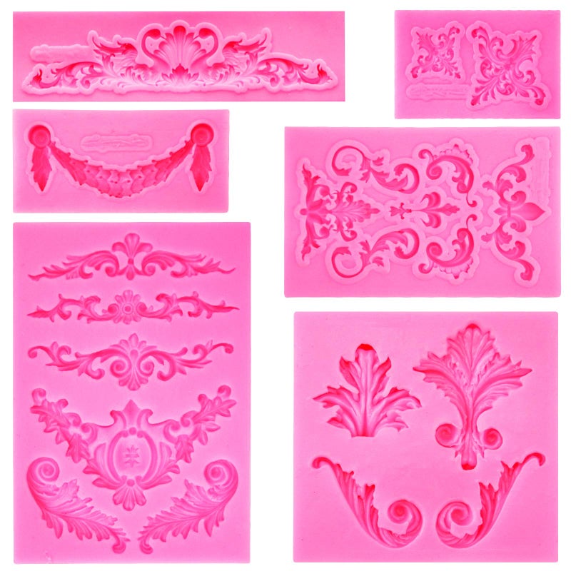 Rainmae Rainmae Baroque Style Curlicues Scroll Lace Fondant Silicone Mold for Filigree Mold 3D Sculpted Flower Cake Border Decoration Cupcake Topper Jewelry Polymer Clay Crafting Projects 