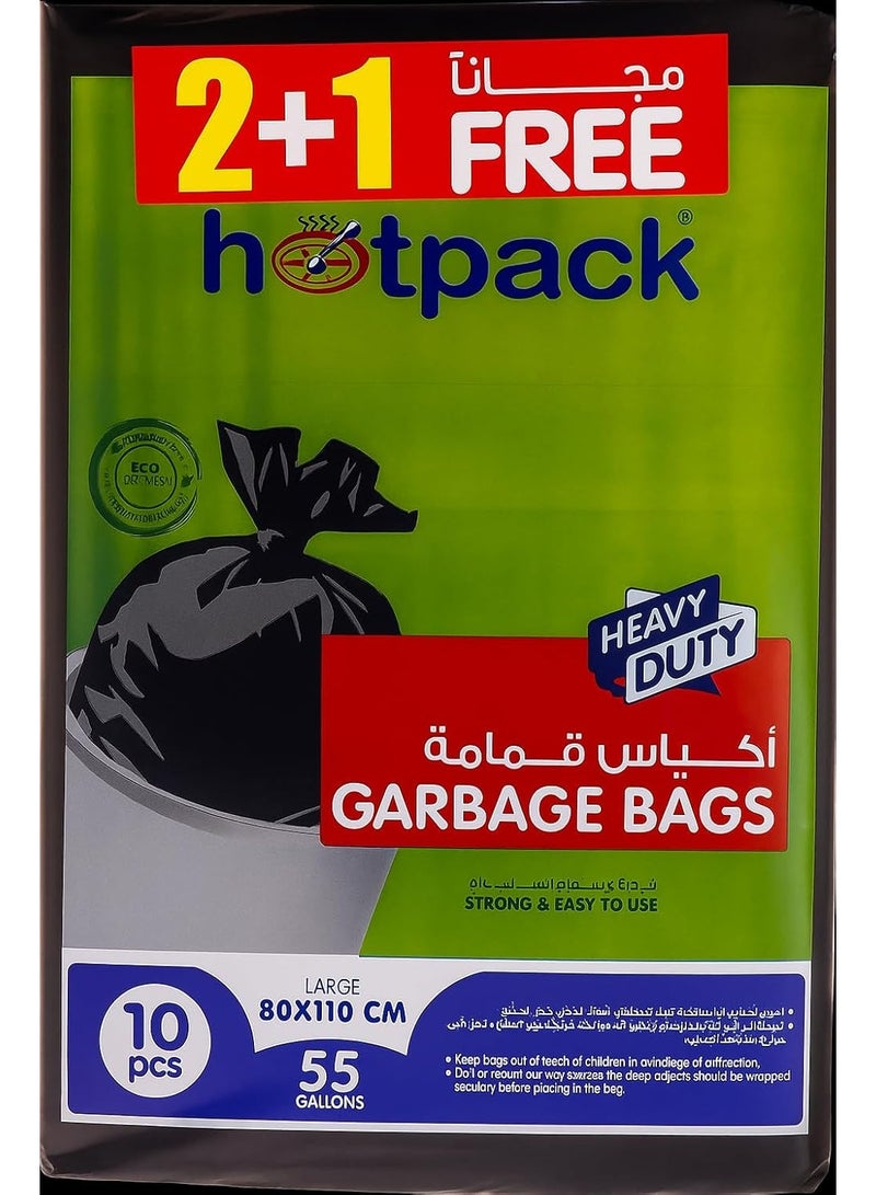 Hotpack Heavy Duty Garbage Bags, 55 Gallon Large (80x110 cm) - 10 Count + Special Offer | Strong, Reliable & Easy to Use - Image 1