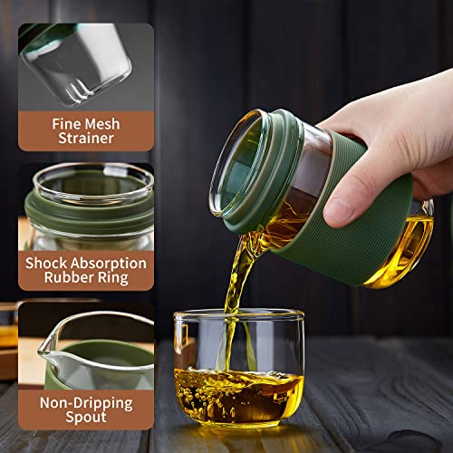 DOPUDO Glass Tea Set, Portable Small Gongfu Teapot with 1 Infuser, 2 Cups and 1 Master Mug, All in One Water Resistant Case for Travel, Business Trip, Hotel - Image 2