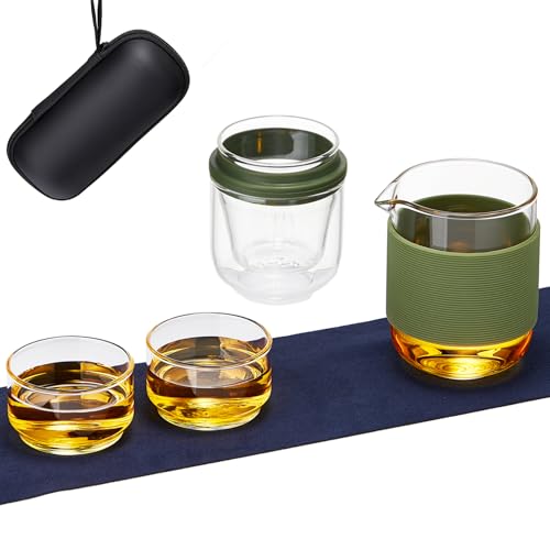 DOPUDO Glass Tea Set, Portable Small Gongfu Teapot with 1 Infuser, 2 Cups and 1 Master Mug, All in One Water Resistant Case for Travel, Business Trip, Hotel - Image 1