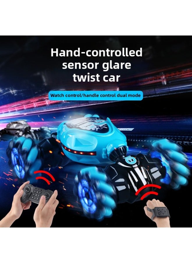 Generic - Global Strict Selection Of Gesture Sensing Light Deformation Remote Control Car Four-wheel Drive Off-road Spray Twist Car Children's Toy Car-Color:Three-mode Light-chasing Twist Change Car Blue (light-chasing Control 2.4G Key Control Gesture Induction) (English Version) - Image 1
