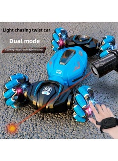 Global Strict Selection Of Gesture Sensing Light Deformation Remote Control Car Four-wheel Drive Off-road Spray Twist Car Children's Toy Car-Color:Three-mode Light-chasing Twist Change Car Blue (light-chasing Control 2.4G Key Control Gesture Induction) (English Version)
