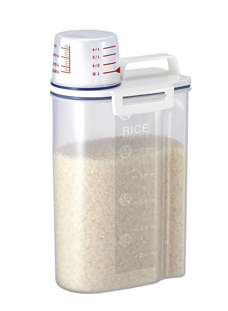 BLOOMING TIME 2KG Portable Plastic Food Grain Cereal Flour Storage Box Dispenser Rice Container Sealed Tank with Measuring Cup - Image 1