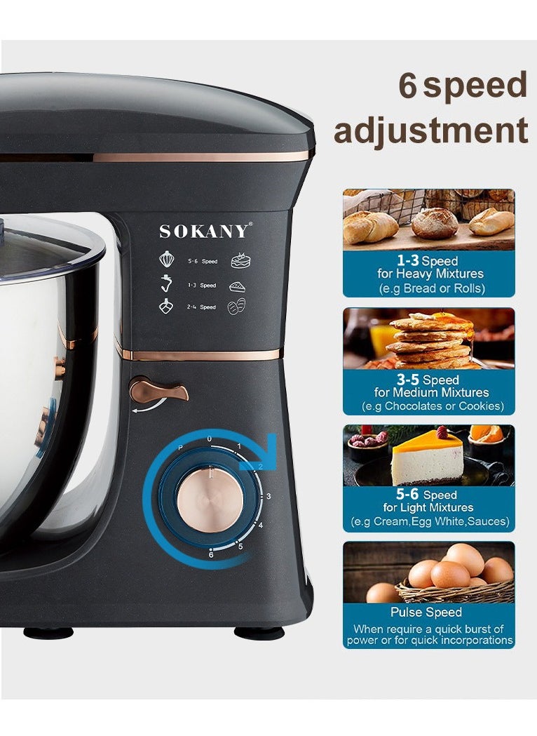 sokany - Stand Mixer, 11 liters, 1400 watts, Multi-function Kitchen Machine, with Lid Splash-Proof SK-05001 Black - Image 1
