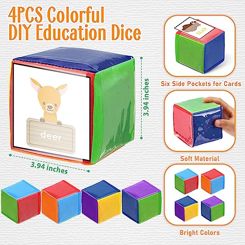 Yilloog 4 Pcs Large Foam Dice with Pockets DIY Education Playing Soft Dice Cube Learning Teaching Stacking Blocks Photo394 InchStylish Color - Image 5