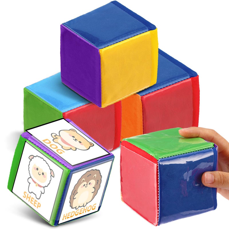 Yilloog 4 Pcs Large Foam Dice with Pockets DIY Education Playing Soft Dice Cube Learning Teaching Stacking Blocks Photo394 InchStylish Color - Image 3
