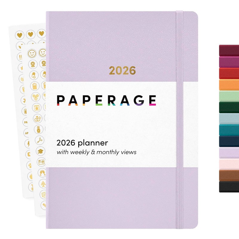 PAPERAGE 2026 Weekly & Monthly Planner, 12 Months (January 2026 - December 2026), 5.6 in x 8 in, Hardcover 2026 Planner with Weekly & Monthly Spreads, Note Pages, Stickers & Back Pocket â€“ Lavender - Image 1
