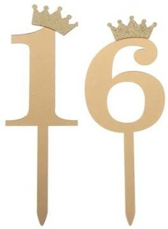 Marvorld Golden Acrylic Cake Topper Big Size Gold Number for Birthday/Anniversary (16) - Image 1