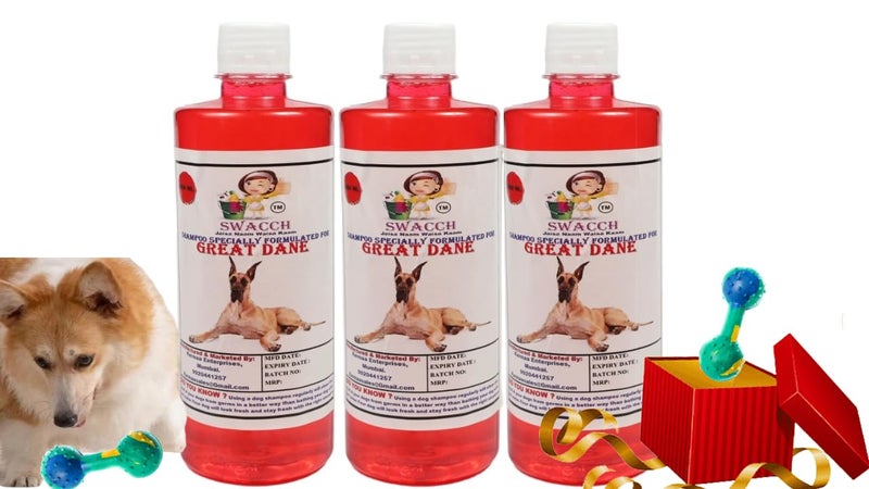 swacch Great Dane Dog Shampoo + Dumbbell Toy I Durable Rubber Dog Toy for Chewing I Playing,Teeth Cleaning & Training Toy I Combo Pack I 500ml Pack of 3 Jasmine - Image 1