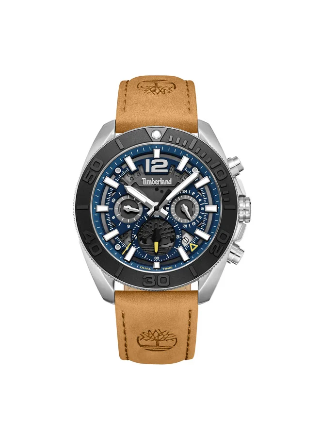 Timberland Marshfield 44 mm Men's Multifunction Watch Blue  Dial  & Brown Leather Strap