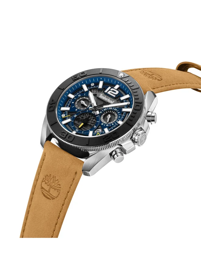 Timberland Marshfield 44 mm Men's Multifunction Watch Blue  Dial  & Brown Leather Strap