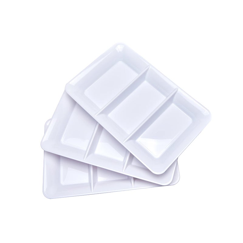 Lullaby 3 Sectional Plastic Serving Tray 14.2"" x 9""  3 Pack White Serving Platters for Cheese Cracker Food  Durable and Reusable - Image 1