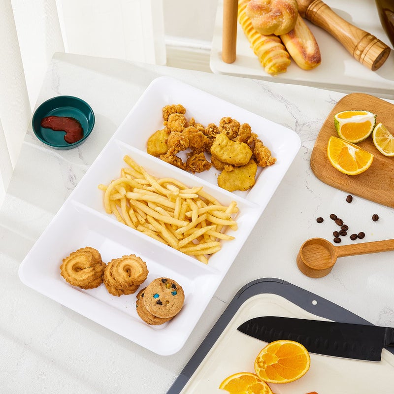 Lullaby 3 Sectional Plastic Serving Tray 14.2"" x 9""  3 Pack White Serving Platters for Cheese Cracker Food  Durable and Reusable - Image 4