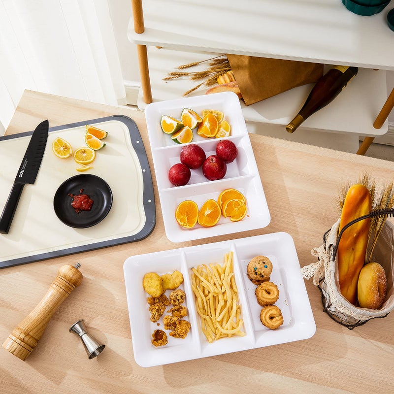 Lullaby 3 Sectional Plastic Serving Tray 14.2"" x 9""  3 Pack White Serving Platters for Cheese Cracker Food  Durable and Reusable - Image 5