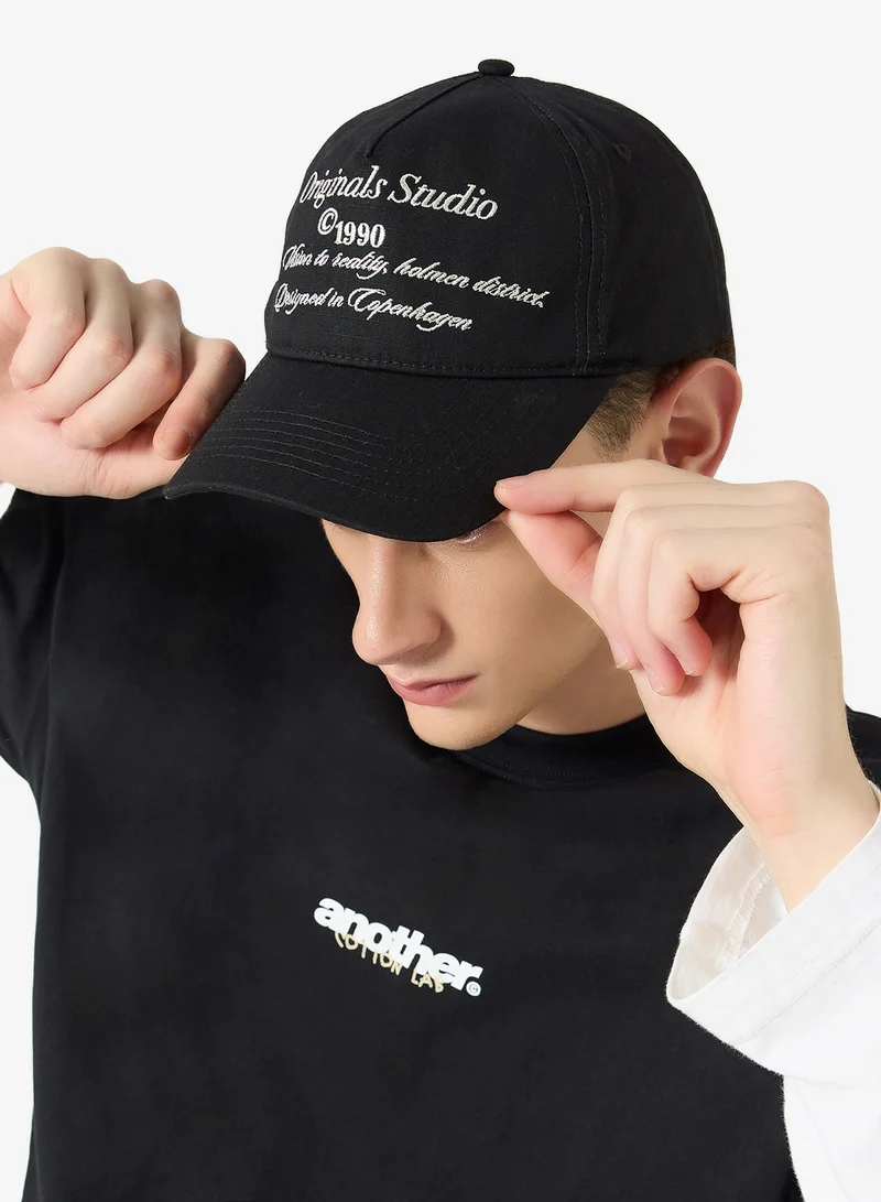 JACK & JONES Black Graphic Curve Peak Cap for Men | Best Price UAE