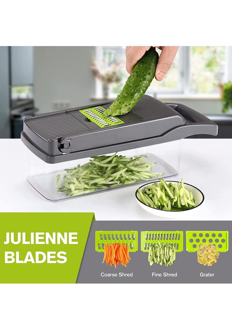ELTRAZONE Vegetable Chopper Slicer Dicer - 12 -in -1 Onion Chopper Fruits Cutter Mandoline Slicer Food Chopper/Cutter with 7 Stainless Steel Blades, Adjustable Slicer & Dicer with Storage Container - Image 3