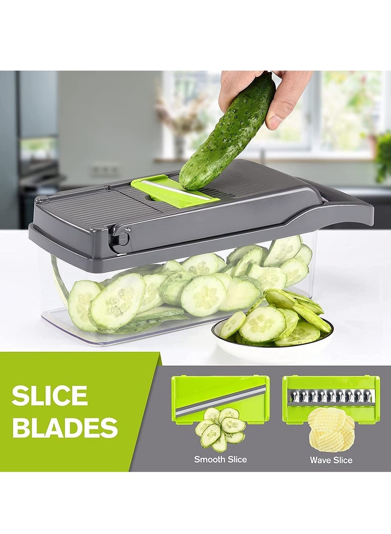 ELTRAZONE Vegetable Chopper Slicer Dicer - 12 -in -1 Onion Chopper Fruits Cutter Mandoline Slicer Food Chopper/Cutter with 7 Stainless Steel Blades, Adjustable Slicer & Dicer with Storage Container - Image 4