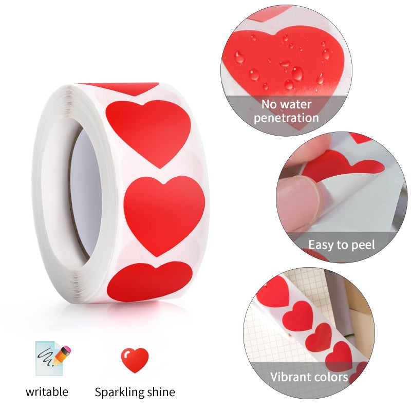 Imeepa 500Pcs Red Heart Stickers, 1" Valentines Day Love Shape Labels, Self-Adhesive Heart Stickers for Motherâ€™s Day, Envelopes, Wedding, Crafting, Scrapbooking, Gift, Award Charts (Red) - Image 3