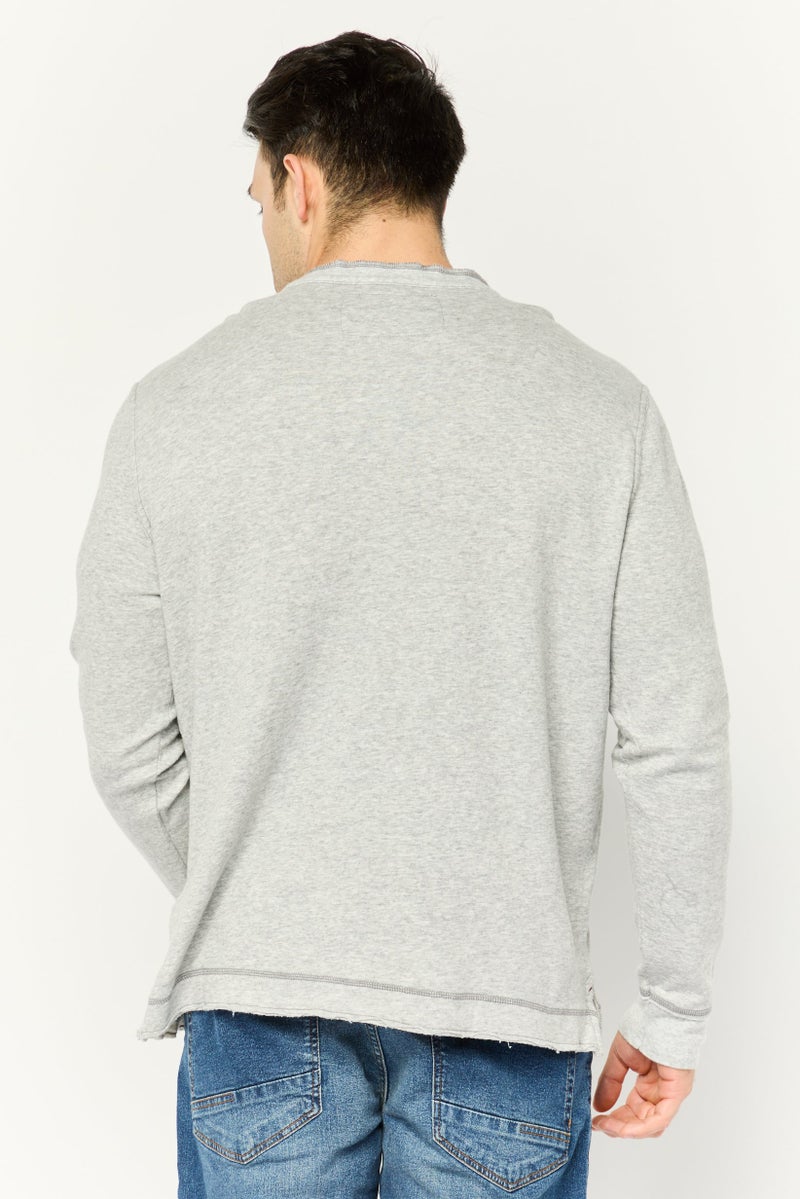 TRUE GRIT Men Henley Neck Long Sleeve Heather T-Shirts, Light Grey - Image 4