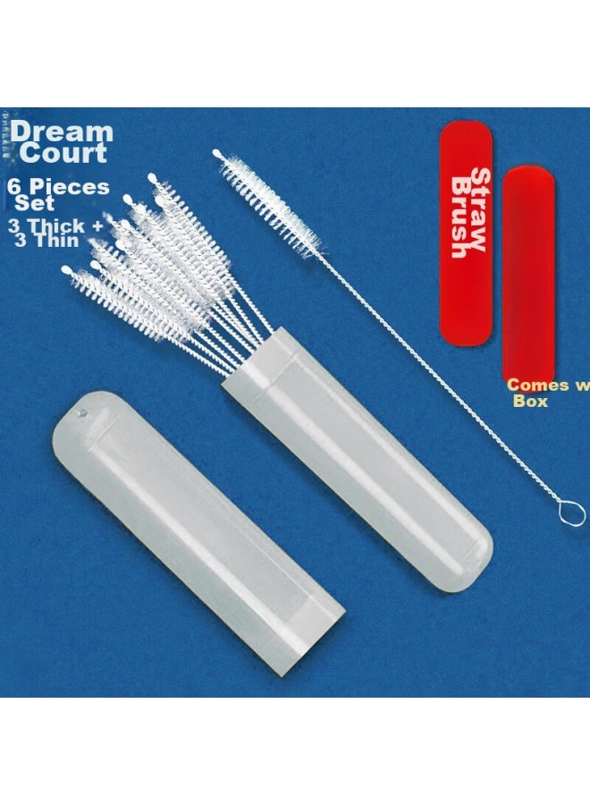 Mengting Stainless Steel Straw Brush, Baby Bottle Brush, Thermos Cup Brush, Teacup Lid Small Brush, Gap Cleaning Brush, 6 Pieces Thick + Thin - Image 1