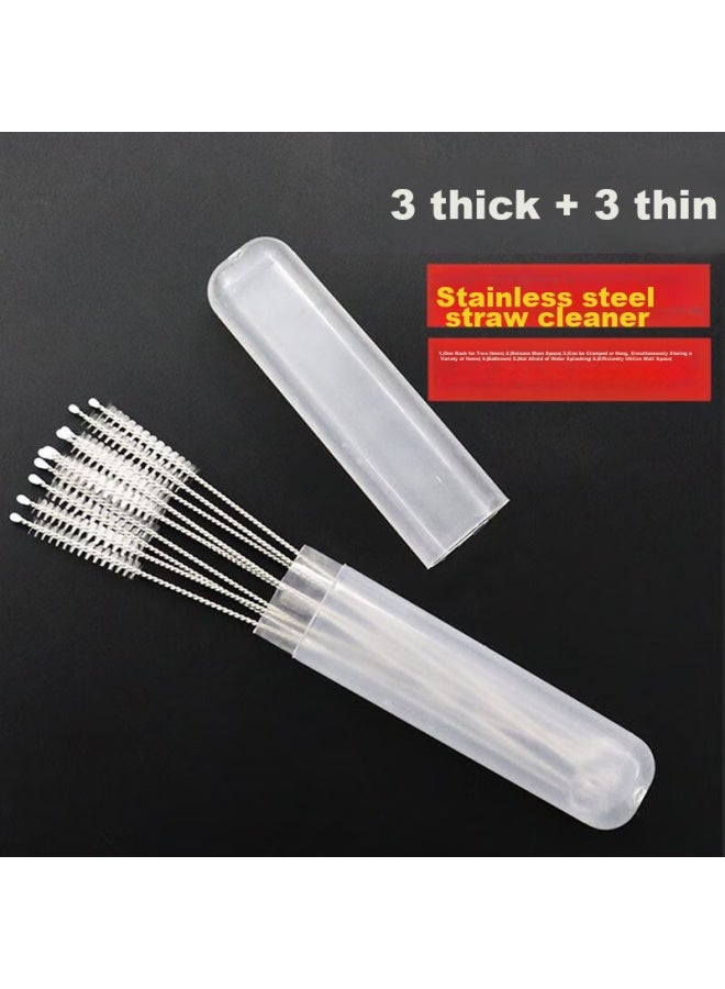 Mengting Stainless Steel Straw Brush, Baby Bottle Brush, Thermos Cup Brush, Teacup Lid Small Brush, Gap Cleaning Brush, 6 Pieces Thick + Thin - Image 2