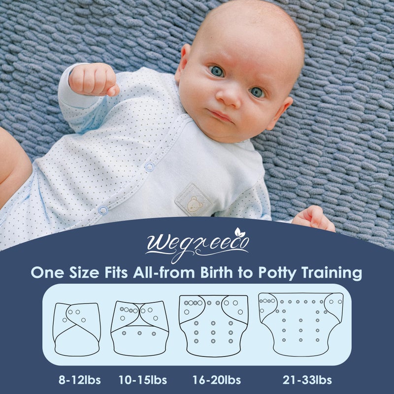 wegreeco Cloth Diapers 5 Pack with 5 Inserts, Washable Cloth Diapers for Babies, One Size Adjustable Reusable (Boy Car & Sail) - Image 2