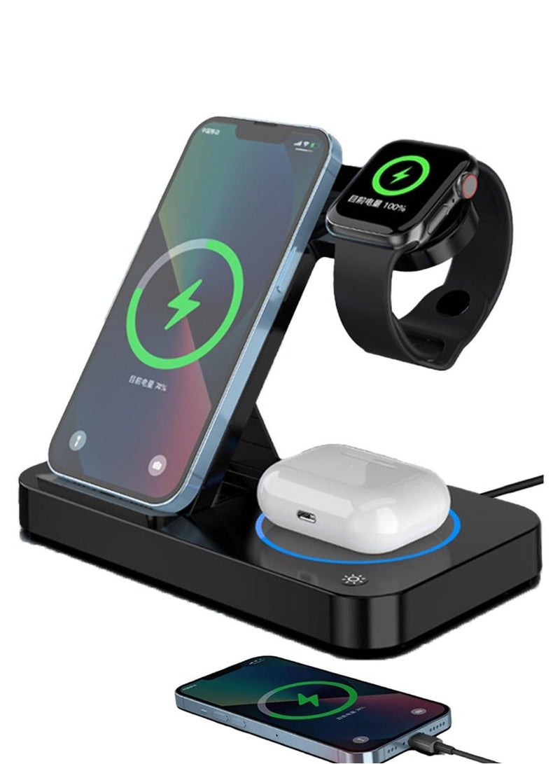 فوميمو محطة شحن لاسلكية 15 وات، قاعدة شحن سريعة قابلة للطي 4 في 1، قاعدة شحن لاسلكية سريعة لأجهزة iPhone 15/14/13/12/Pro Max/XS/XR/X IWatch 7/6/5/4/3/2/XS، AirPods Pro/3/2 - Image 1