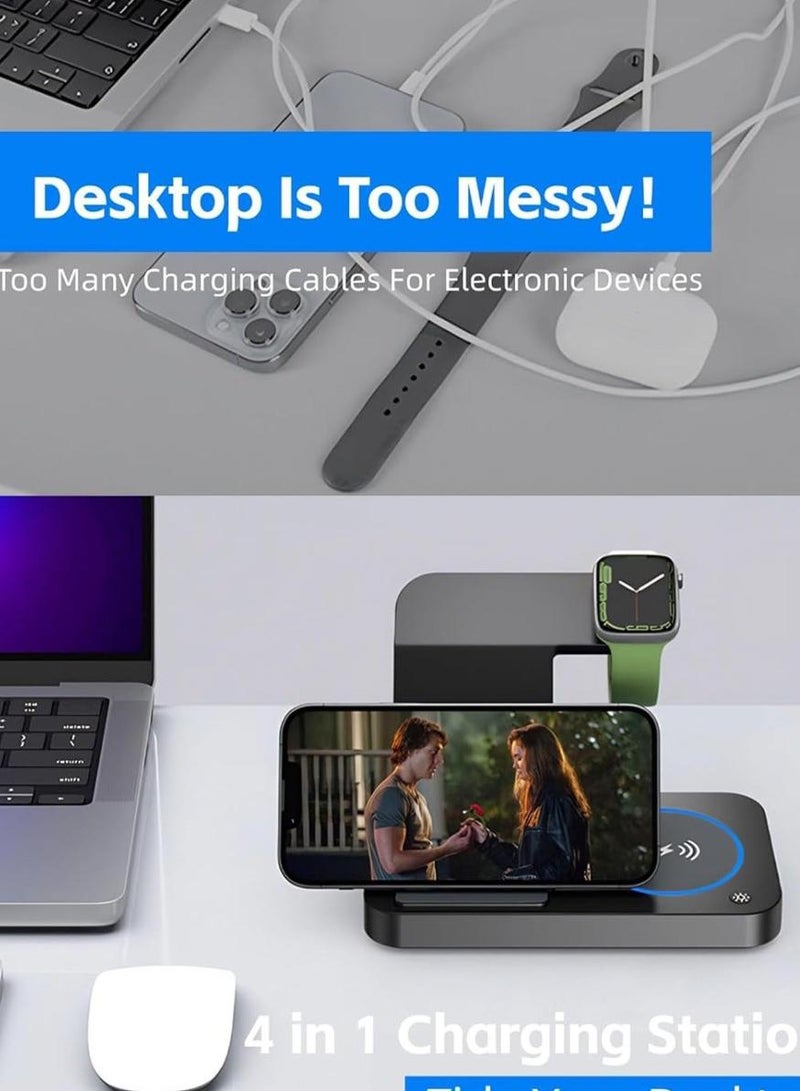 فوميمو محطة شحن لاسلكية 15 وات، قاعدة شحن سريعة قابلة للطي 4 في 1، قاعدة شحن لاسلكية سريعة لأجهزة iPhone 15/14/13/12/Pro Max/XS/XR/X IWatch 7/6/5/4/3/2/XS، AirPods Pro/3/2 - Image 5