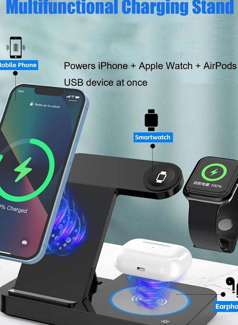 فوميمو محطة شحن لاسلكية 15 وات، قاعدة شحن سريعة قابلة للطي 4 في 1، قاعدة شحن لاسلكية سريعة لأجهزة iPhone 15/14/13/12/Pro Max/XS/XR/X IWatch 7/6/5/4/3/2/XS، AirPods Pro/3/2 - Image 3