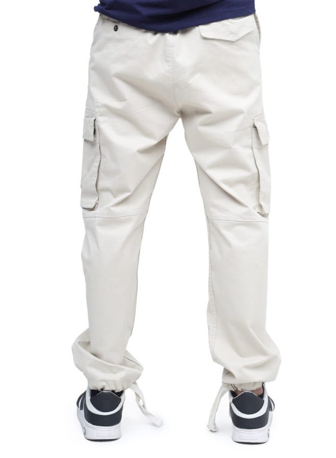 Sporty Heavy-Duty Stretchable Cotton Cargo Pants – Off White - Image 2