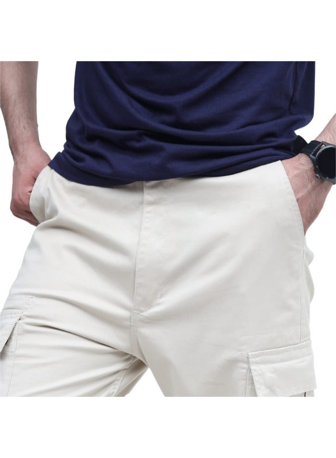 Sporty Heavy-Duty Stretchable Cotton Cargo Pants – Off White - Image 3