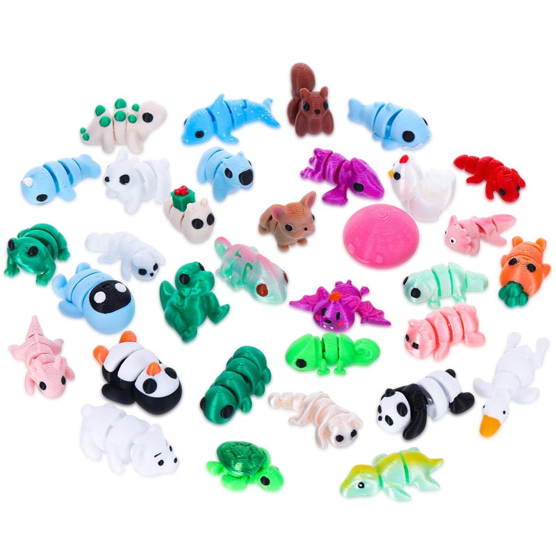 Guiqulai 33pcs 3D Printed Mini Animals Figurines Articulated Flexible Desk Pets for Goodie Bag Stuffers Party Favors Classroom Rewards - Image 1
