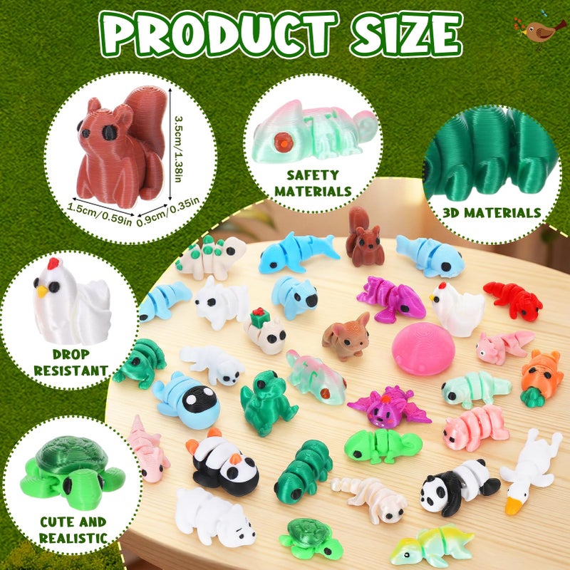 Guiqulai 33pcs 3D Printed Mini Animals Figurines Articulated Flexible Desk Pets for Goodie Bag Stuffers Party Favors Classroom Rewards - Image 3