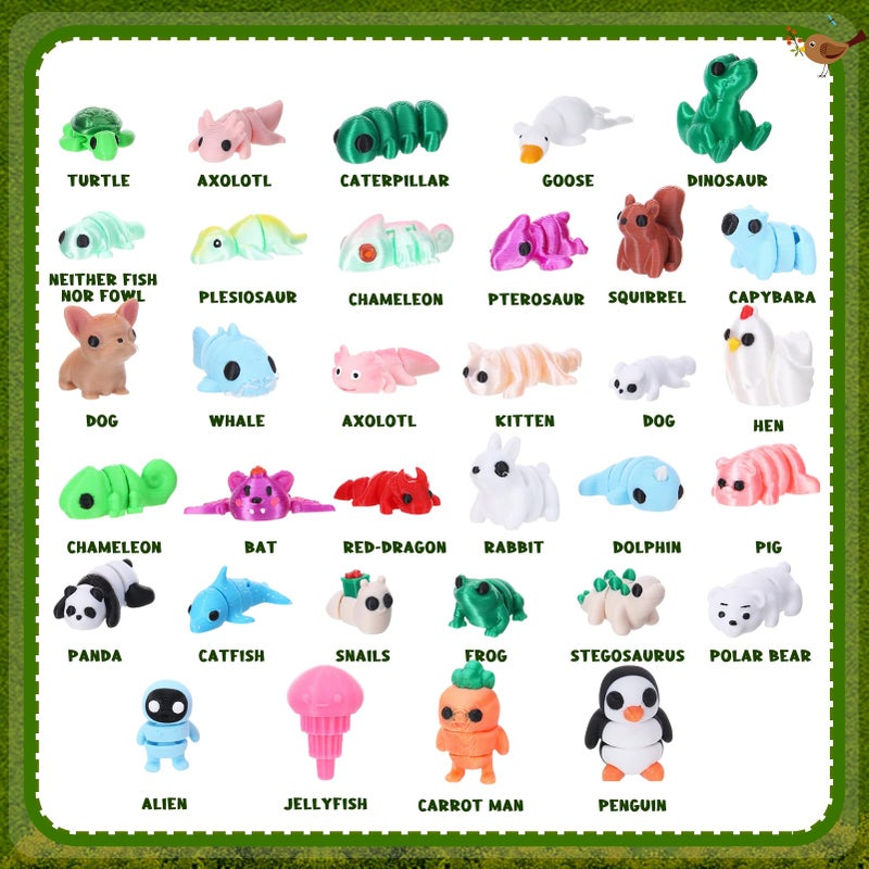 Guiqulai 33pcs 3D Printed Mini Animals Figurines Articulated Flexible Desk Pets for Goodie Bag Stuffers Party Favors Classroom Rewards - Image 2