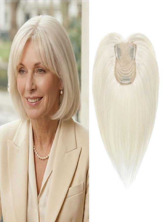 SEIKEA Hair Toppers for Women Real Human Hair with Wispy Bangs, 10" Ultra-light Breathable Hairpiece for 3.5''x2.7'' Mild Thinning Hair, Hand-Tied Scalp Hairpieces for Daily Wear & Gray Hair Coverage - Image 1