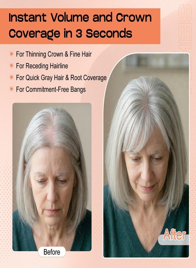 SEIKEA Hair Toppers for Women Real Human Hair with Wispy Bangs, 10" Ultra-light Breathable Hairpiece for 3.5''x2.7'' Mild Thinning Hair, Hand-Tied Scalp Hairpieces for Daily Wear & Gray Hair Coverage - Image 2