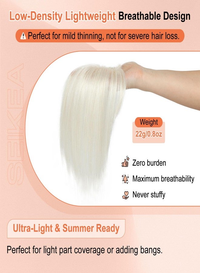 SEIKEA Hair Toppers for Women Real Human Hair with Wispy Bangs, 10" Ultra-light Breathable Hairpiece for 3.5''x2.7'' Mild Thinning Hair, Hand-Tied Scalp Hairpieces for Daily Wear & Gray Hair Coverage - Image 4