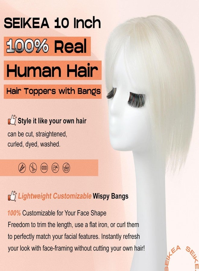 SEIKEA Hair Toppers for Women Real Human Hair with Wispy Bangs, 10" Ultra-light Breathable Hairpiece for 3.5''x2.7'' Mild Thinning Hair, Hand-Tied Scalp Hairpieces for Daily Wear & Gray Hair Coverage - Image 5