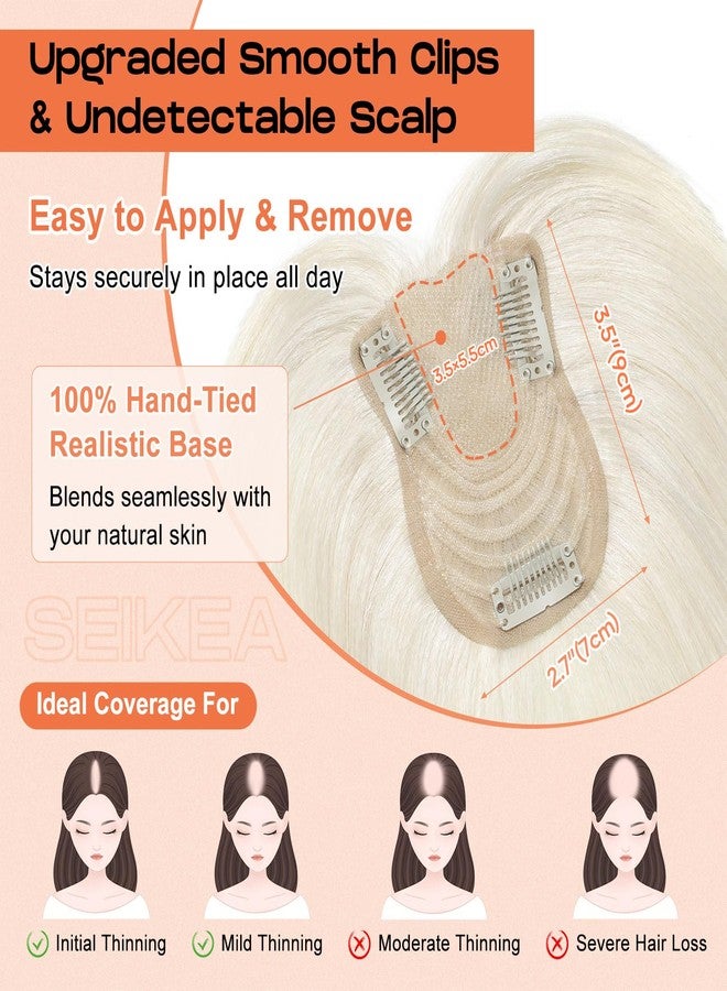 SEIKEA Hair Toppers for Women Real Human Hair with Wispy Bangs, 10" Ultra-light Breathable Hairpiece for 3.5''x2.7'' Mild Thinning Hair, Hand-Tied Scalp Hairpieces for Daily Wear & Gray Hair Coverage - Image 3