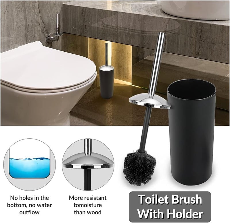 UYCCIMB Bathroom Sets Accessories,Plastic 6 Piece Bathroom Accessory Set Bathroom Trash Can Set with Drawstring Trash Bags,Toothbrush Holder Set,Soap Dispenser,Tooth Mug,Soap Dish,Toilet Brush Holder(Black) - Image 4
