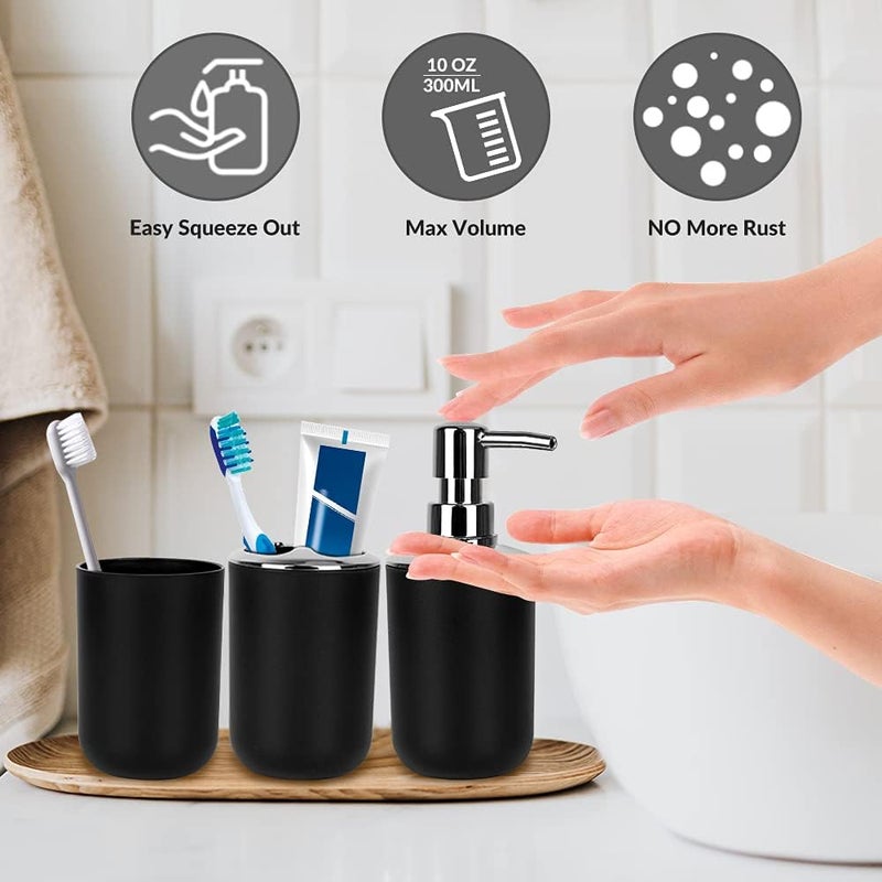 UYCCIMB Bathroom Sets Accessories,Plastic 6 Piece Bathroom Accessory Set Bathroom Trash Can Set with Drawstring Trash Bags,Toothbrush Holder Set,Soap Dispenser,Tooth Mug,Soap Dish,Toilet Brush Holder(Black) - Image 5