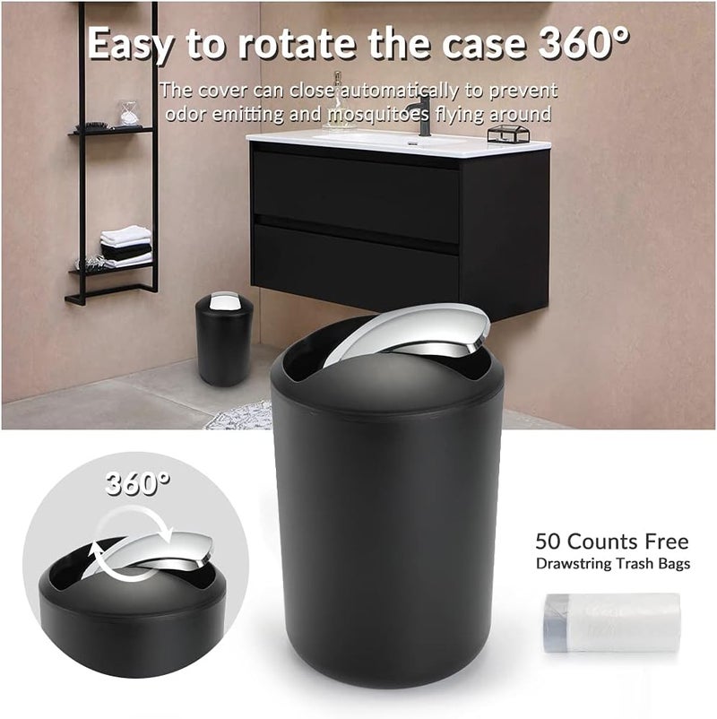UYCCIMB Bathroom Sets Accessories,Plastic 6 Piece Bathroom Accessory Set Bathroom Trash Can Set with Drawstring Trash Bags,Toothbrush Holder Set,Soap Dispenser,Tooth Mug,Soap Dish,Toilet Brush Holder(Black) - Image 3