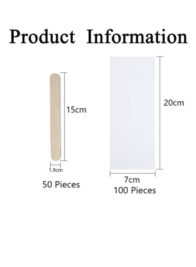 Depilatory Paper and Wax Sticks Hair Removal Tear Resistant Waxing Strip and Wooden Natural Smooth and Durable Wax Applicator Sticks (100 Depilatory Papers and 50 Wax Sticks) - Image 4