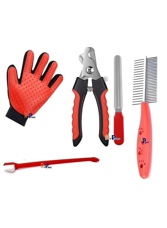 مجموعة العناية بالكلاب من Pups&Pets، مشط مزدوج الجانب، وقاطع أظافر، وفرشاة أسنان وقفاز للجراء والقطط والقطط الصغيرة، مجموعة من 4 قطع - Image 1