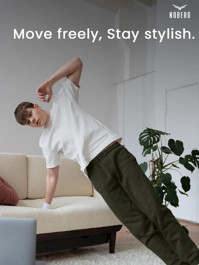 NOBERO Men's Olive Green Joggers for Comfort