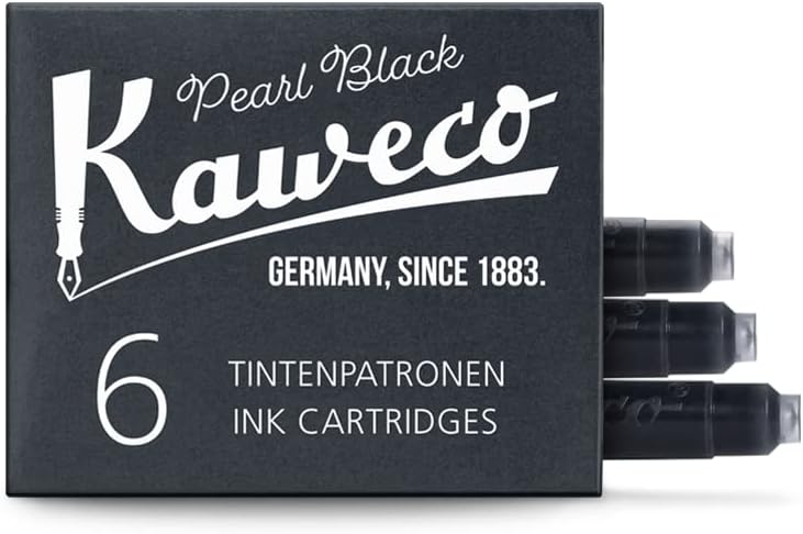 Kaweco Kaweco Fountain Pen Ink Cartridges Pearl Black Pack of 6  Premium Ink with Short Standard Cartridges in Black  Vegan Cruelty Free Water Soluble Calligraphy Lettering Writing  - Image 1