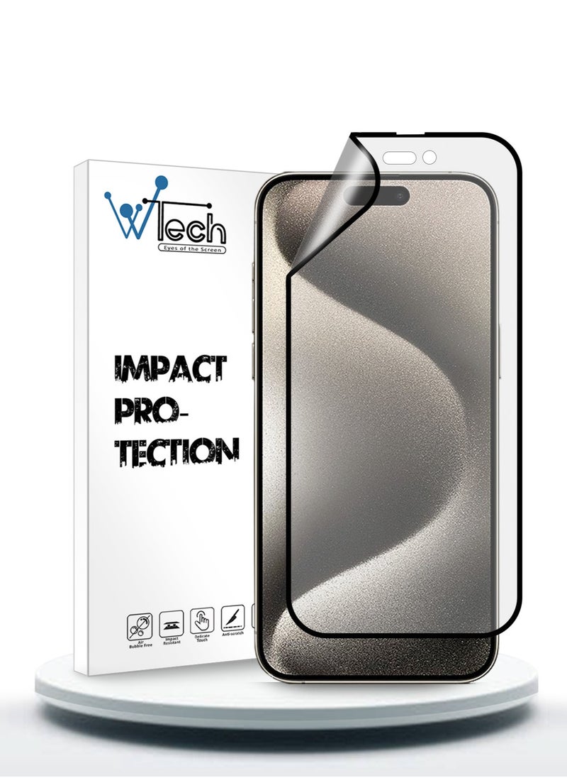 Wtech Nano Ceramic Anti Fingerprint Full Glue Full Cover Matte Flexible Screen Protector For Apple iPhone 15 Pro Max 2023 Clear/Black  - Image 1