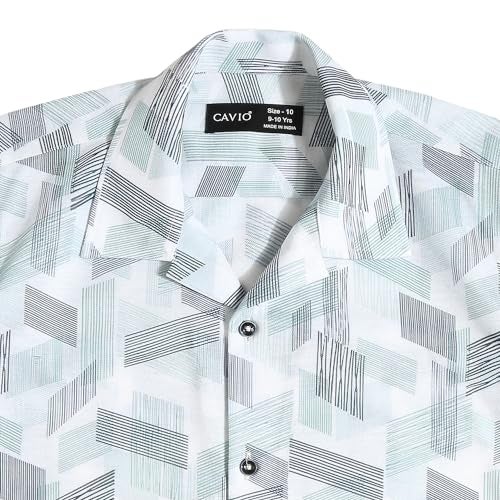CAVIO Boys Printed Cotton Shirt | Regular Fit | Half Sleeve Casual Shirt with T-Shirt Green - Image 5