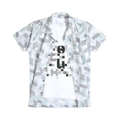 CAVIO Boys Printed Cotton Shirt | Regular Fit | Half Sleeve Casual Shirt with T-Shirt Green - Image 1